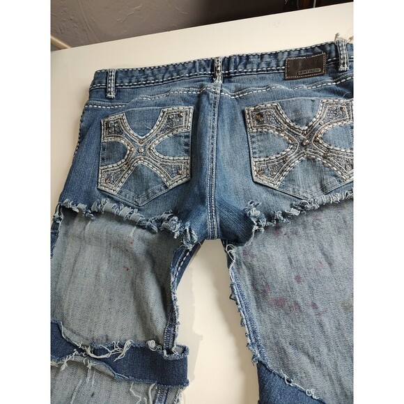 Denim Chaps Style Petrol Custom Cut Biker PUNK Jeans Distressed Custom Sz 31 - Picture 12 of 12